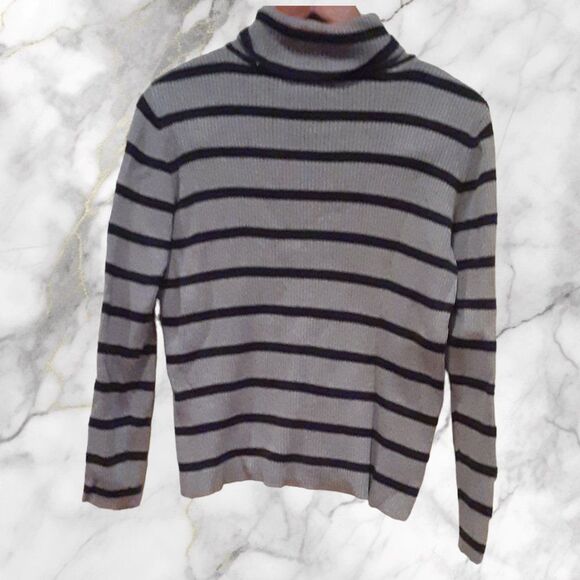 Karen Scott Black & Grey Striped Turtleneck Sweater Size S - Picture 1 of 8